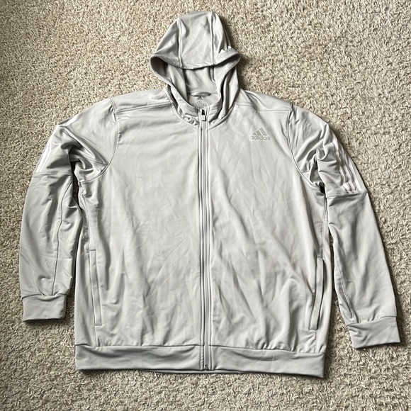 EUC Adidas Aeroready Gray/White Stripes Primegreen Zip Up Hoodie Jacket Size 2XL - Picture 1 of 10